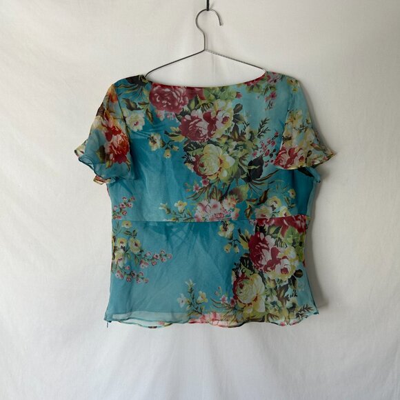 ICE Silk Baby Doll Floral Y2K Flutter Sleeve Fairycore Top XL - Picture 4 of 5